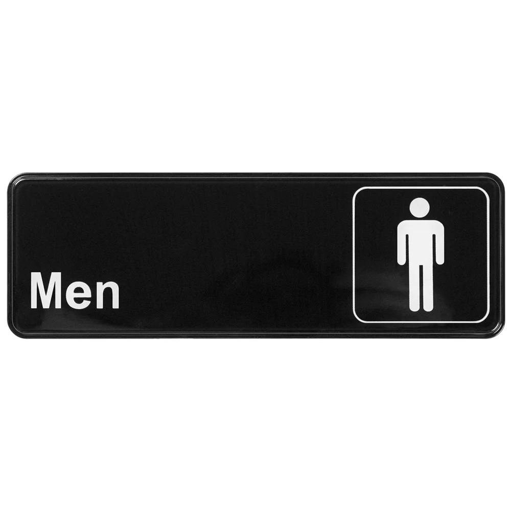 "Men" Black & White Self-Adhesive Sign with Symbol - 9" L x 3" Hgt.