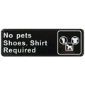 "No Pets - Shoes, Shirt Required" Black & White Self-Adhesive Sign with Symbol - 9" L x 3" Hgt.