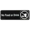 "No Food or Drink" Black & White Self-Adhesive Sign with Symbol - 9" L x 3" Hgt.