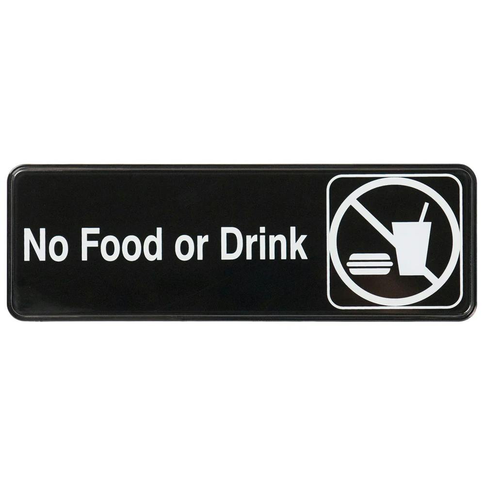 "No Food or Drink" Black & White Self-Adhesive Sign with Symbol - 9" L x 3" Hgt.