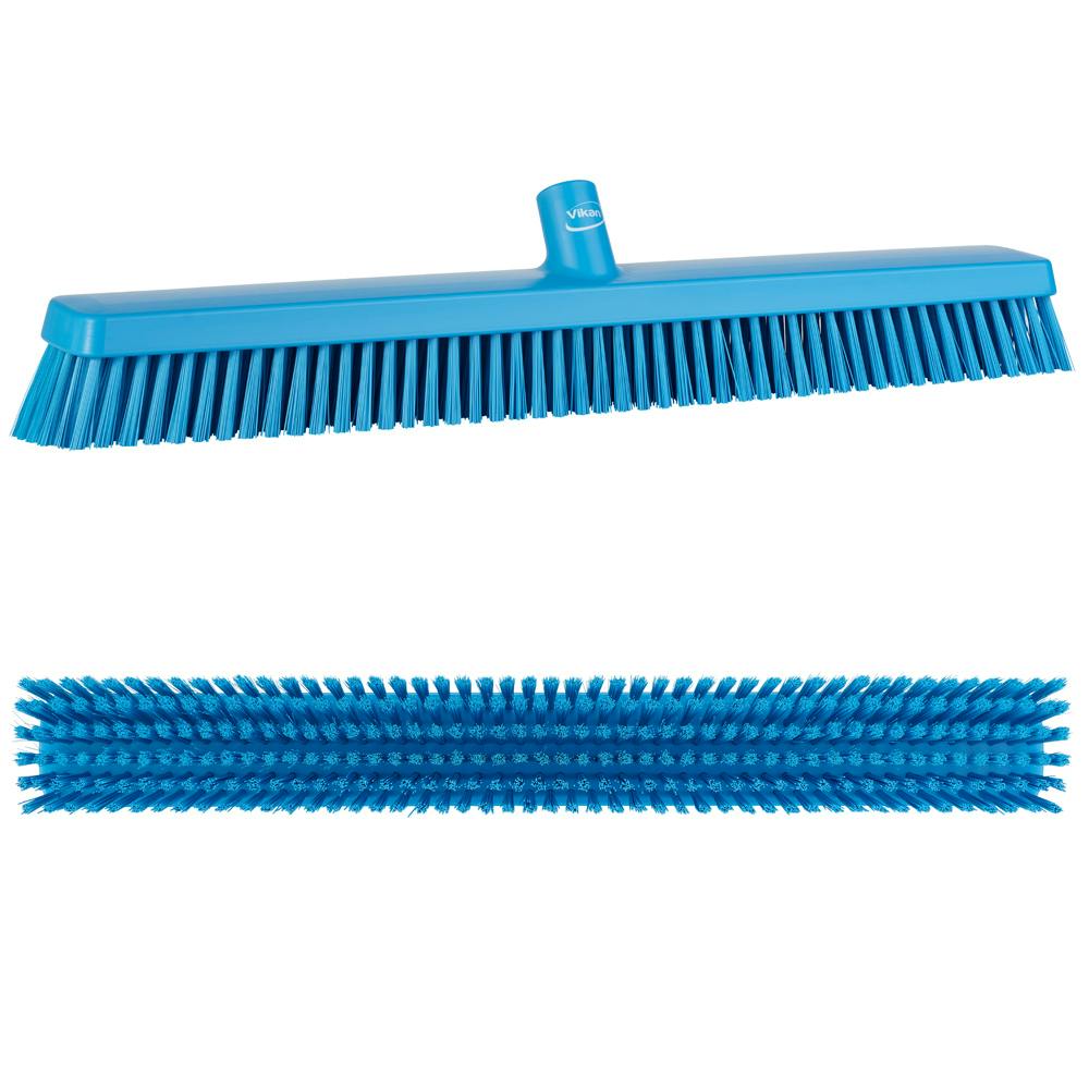 24.4" Blue Vikan® Heavy-Duty Push Broom Head with Soft & Stiff Bristles (Handle Sold Separately)
