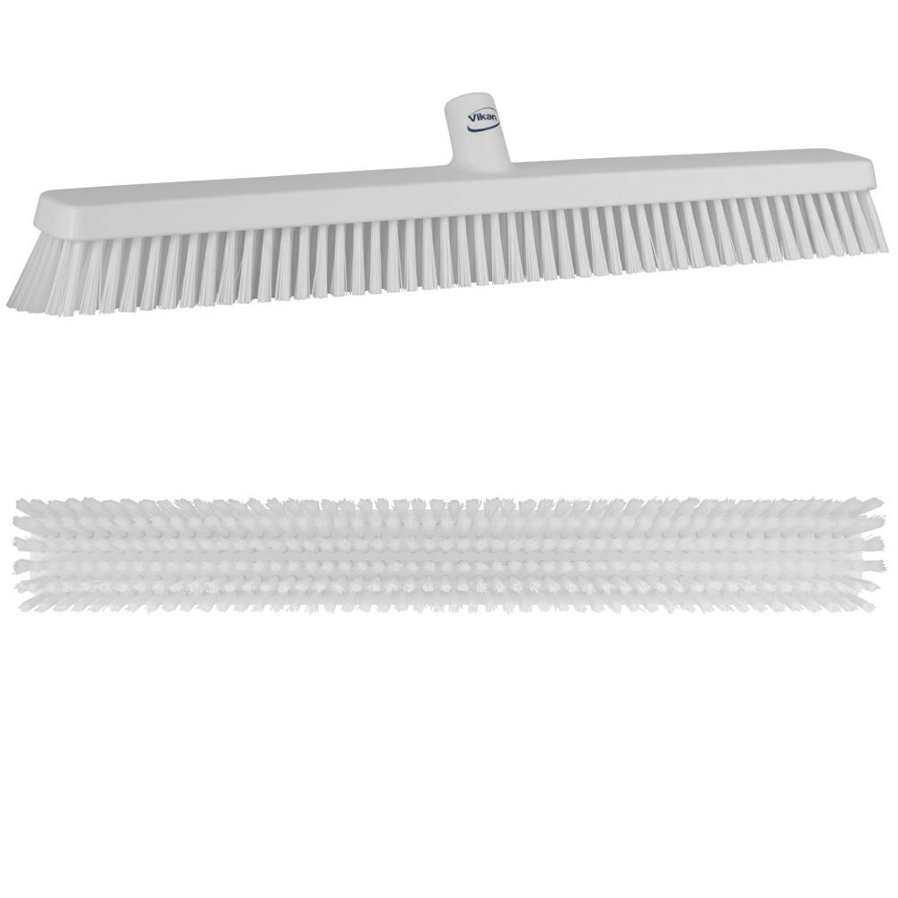 24.4" White Vikan® Heavy-Duty Push Broom Head with Soft & Stiff Bristles (Handle Sold Separately)