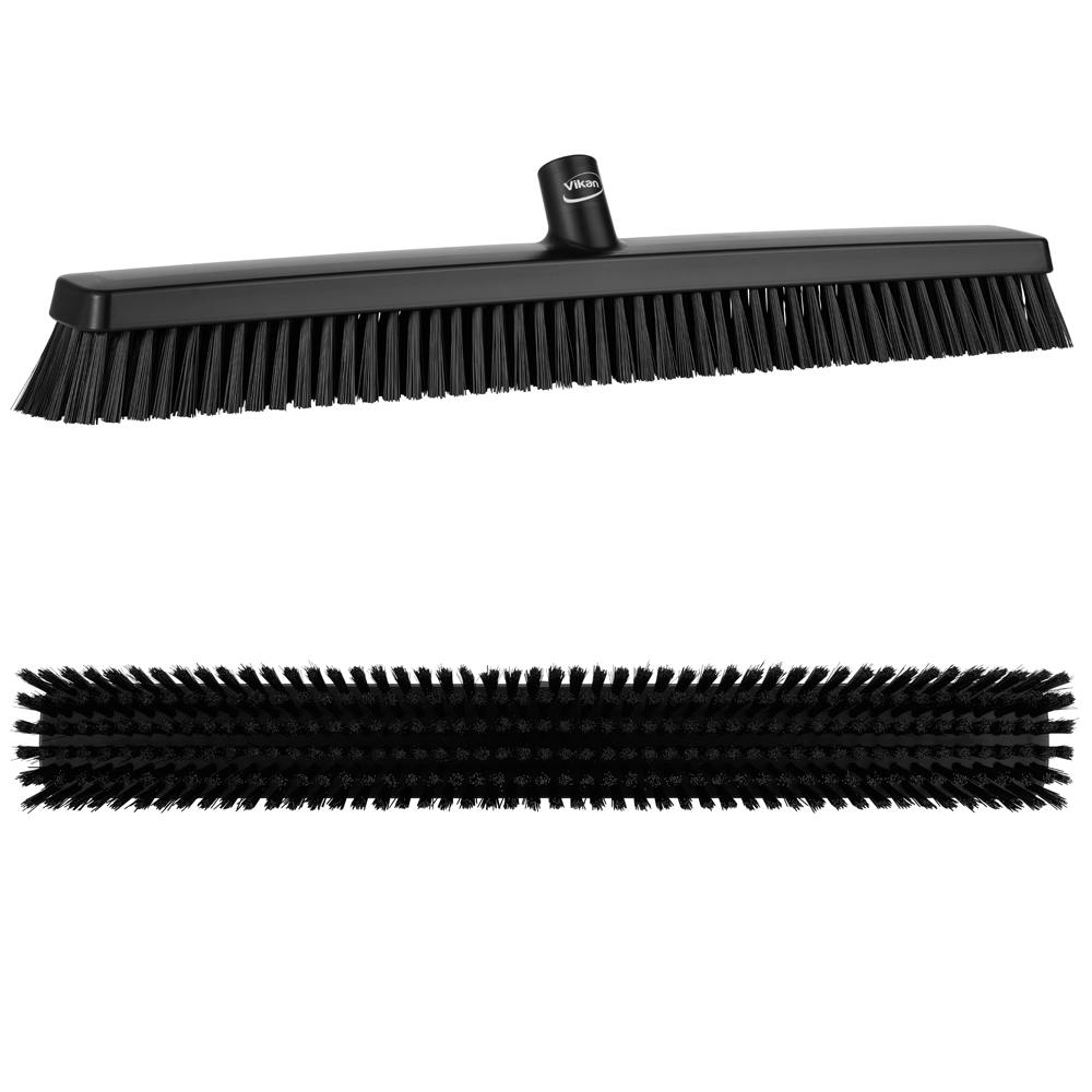 24.4" Black Vikan® Heavy-Duty Push Broom Head with Soft & Stiff Bristles (Handle Sold Separately)