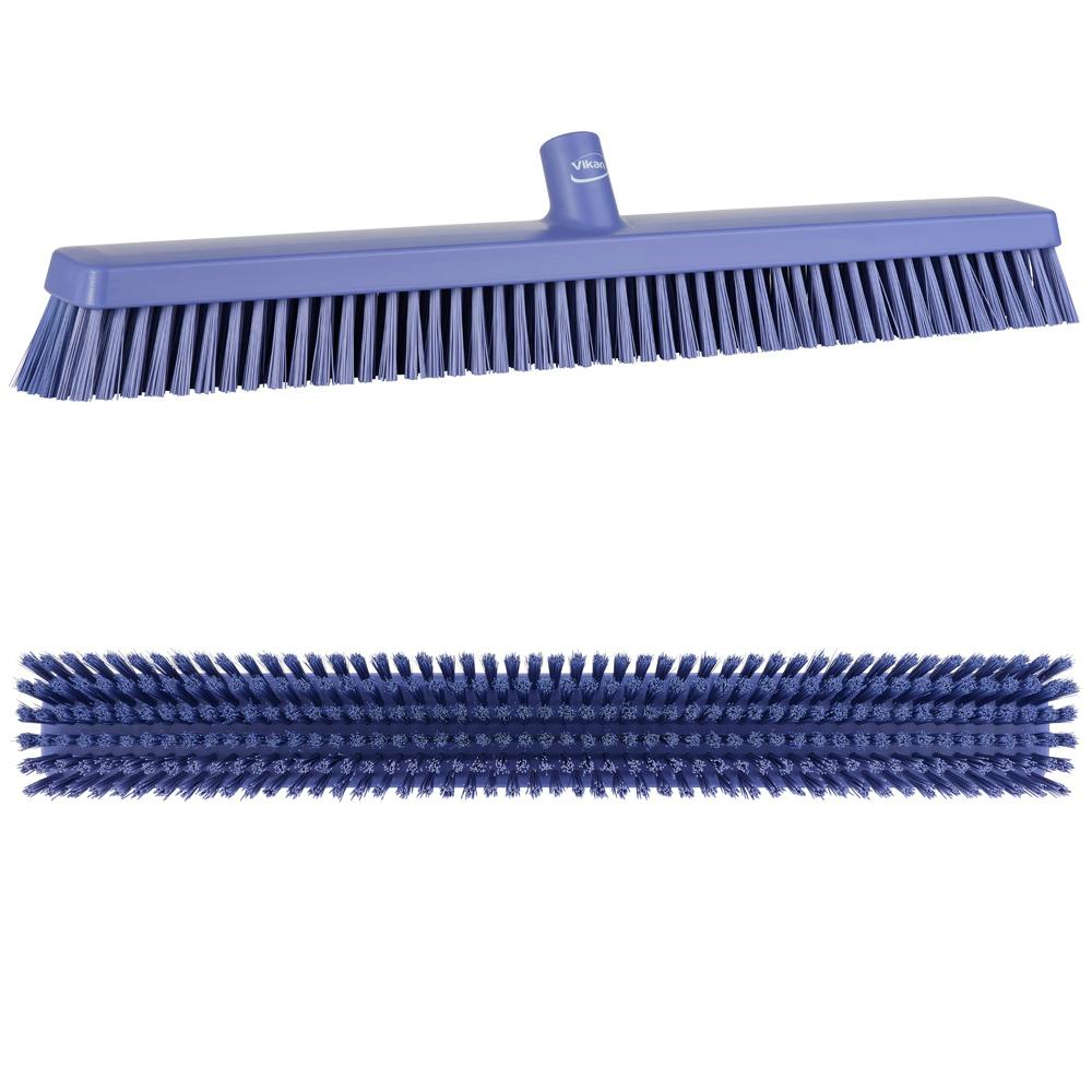 24.4" Purple Vikan® Heavy-Duty Push Broom Head with Soft & Stiff Bristles (Handle Sold Separately)