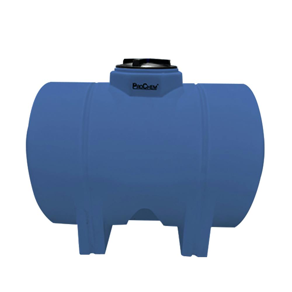 530 Gallon Blue LLDPE ProChem® Horizontal Leg Tank (1.9 Specific Gravity) with 16" Twist Lid - 48" Dia. x 74" L