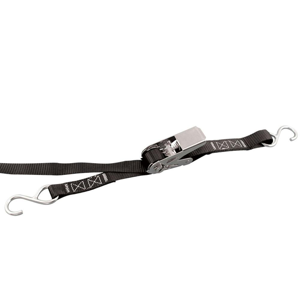 2" W x 12' L Black Nylon Marine-Grade Stainless Steel Standard Ratchet Assembly with S-Hooks