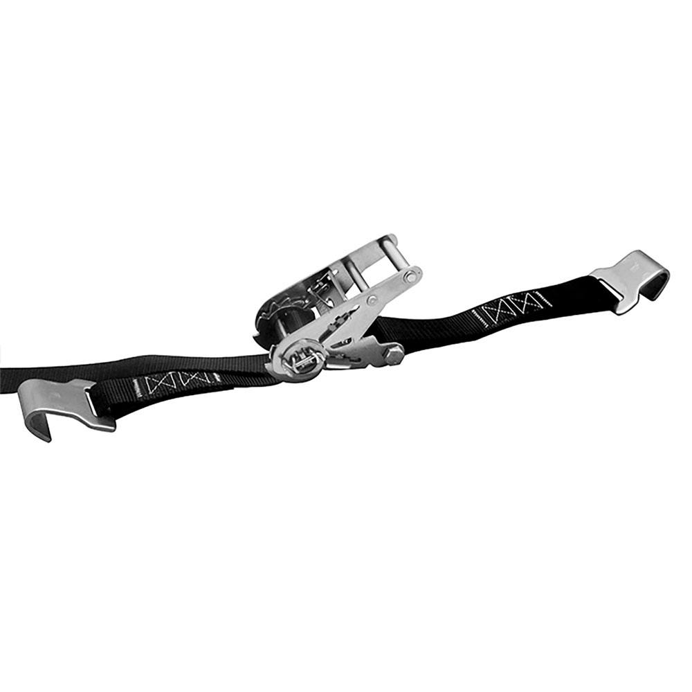 2" W x 8' L Black Nylon Stainless Steel Standard Ratchet Assembly with Flat Hooks