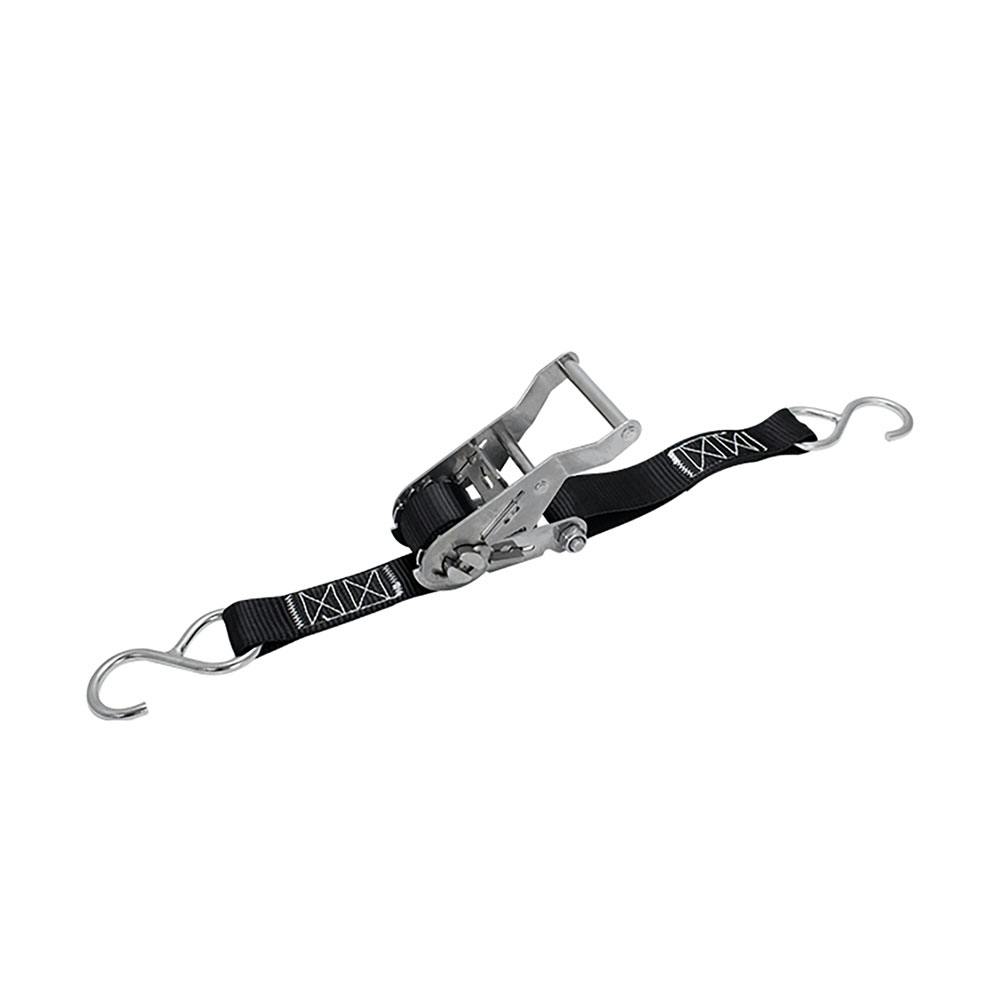 2" W x 12' L Black Nylon Marine-Grade Stainless Steel Wide Ratchet Assembly with S-Hooks