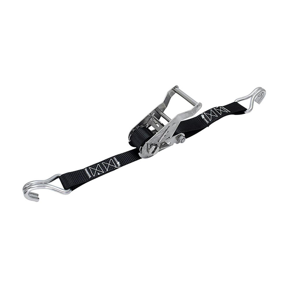 2" W x 12' L Black Nylon Stainless Steel Wide Ratchet Assembly with J-Hooks
