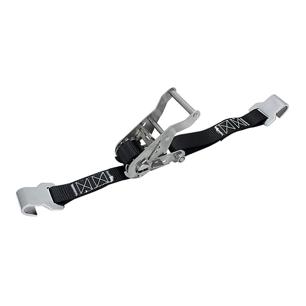 2" W x 4' L Black Nylon Stainless Steel Wide Ratchet Assembly with Flat Hooks