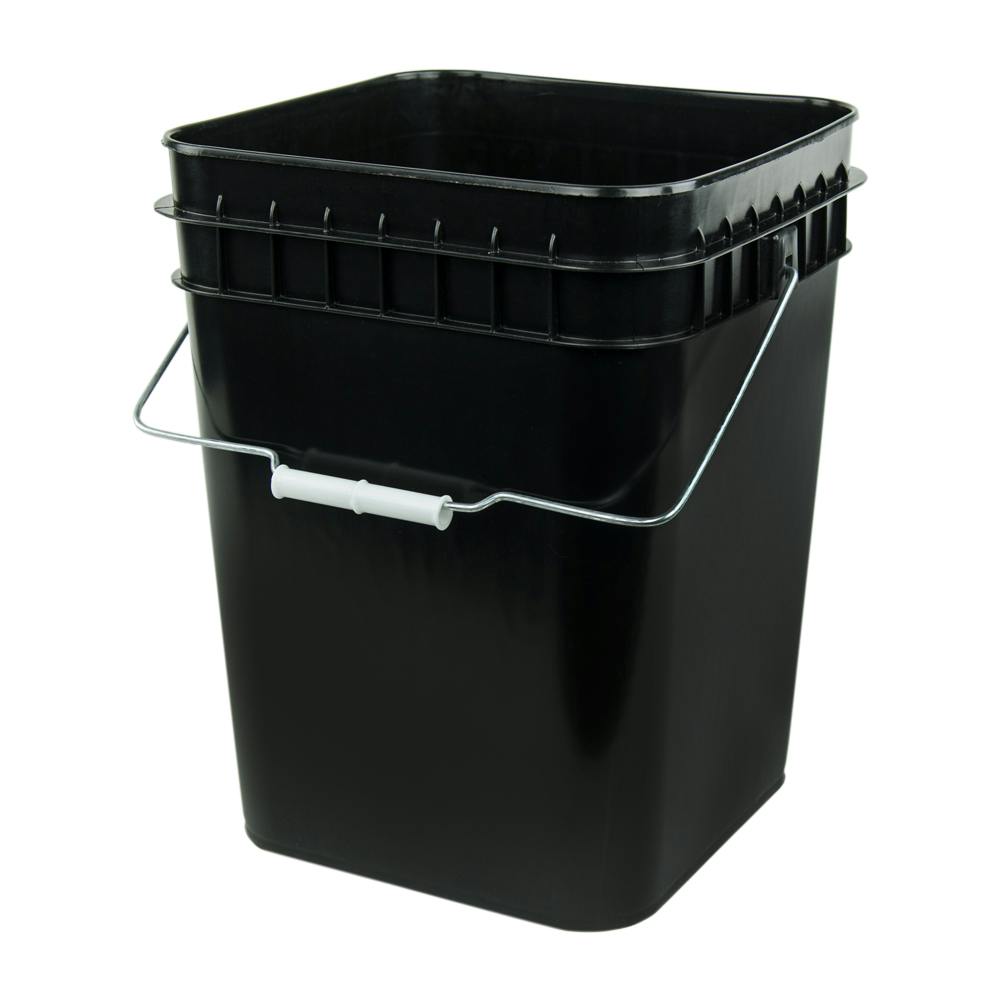 4 Gallon Black HDPE Economy Square Bucket with Wire Bail Handle & Plastic Hand Grip (Lid Sold Separately)