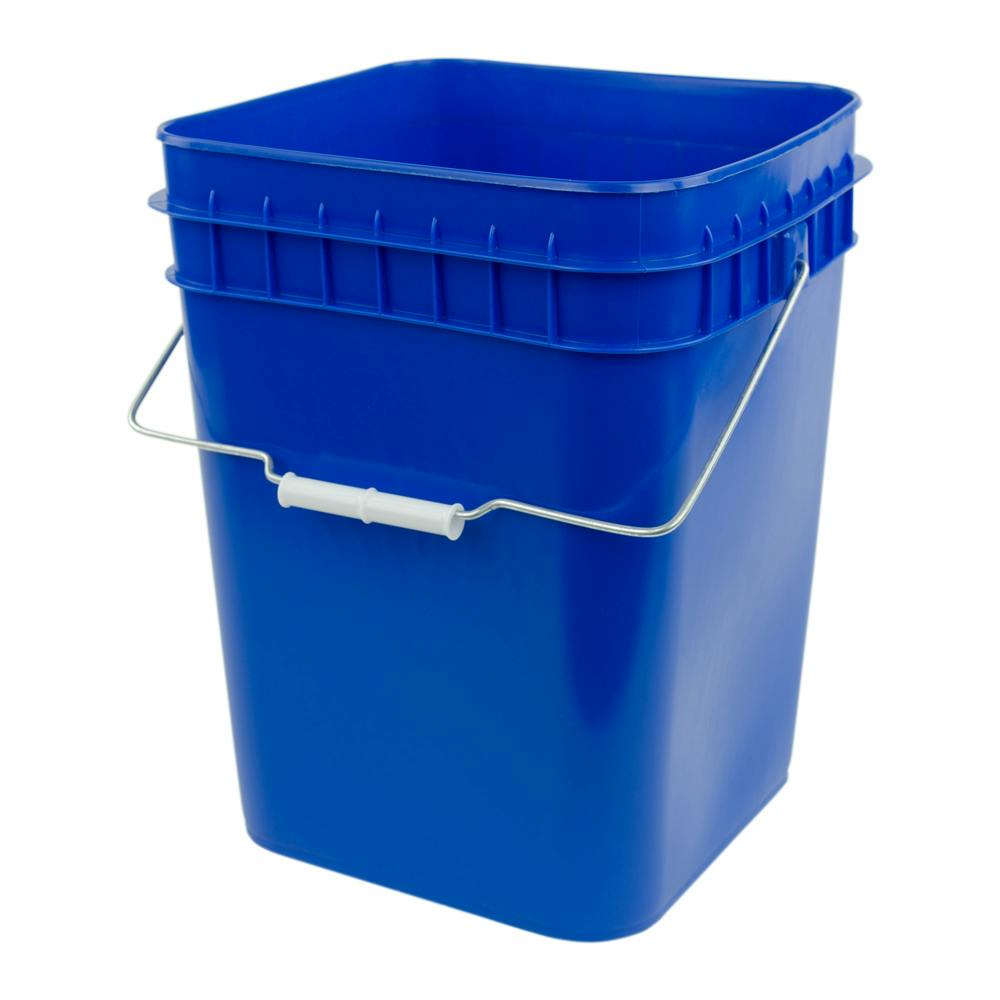 4 Gallon Blue HDPE Economy Square Bucket with Wire Bail Handle & Plastic Hand Grip (Lid Sold Separately)