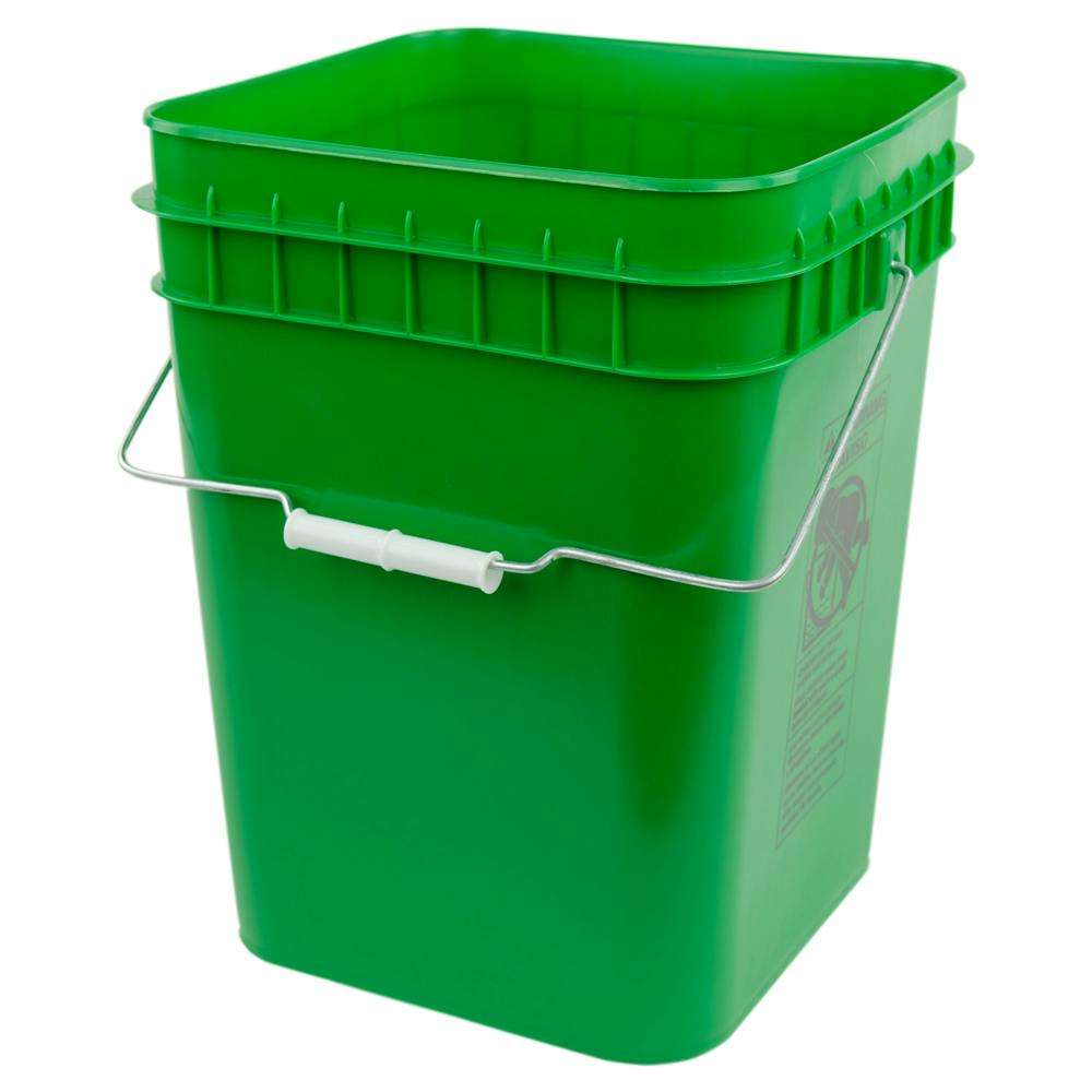 4 Gallon Green HDPE Economy Square Bucket with Wire Bail Handle & Plastic Hand Grip (Lid Sold Separately)