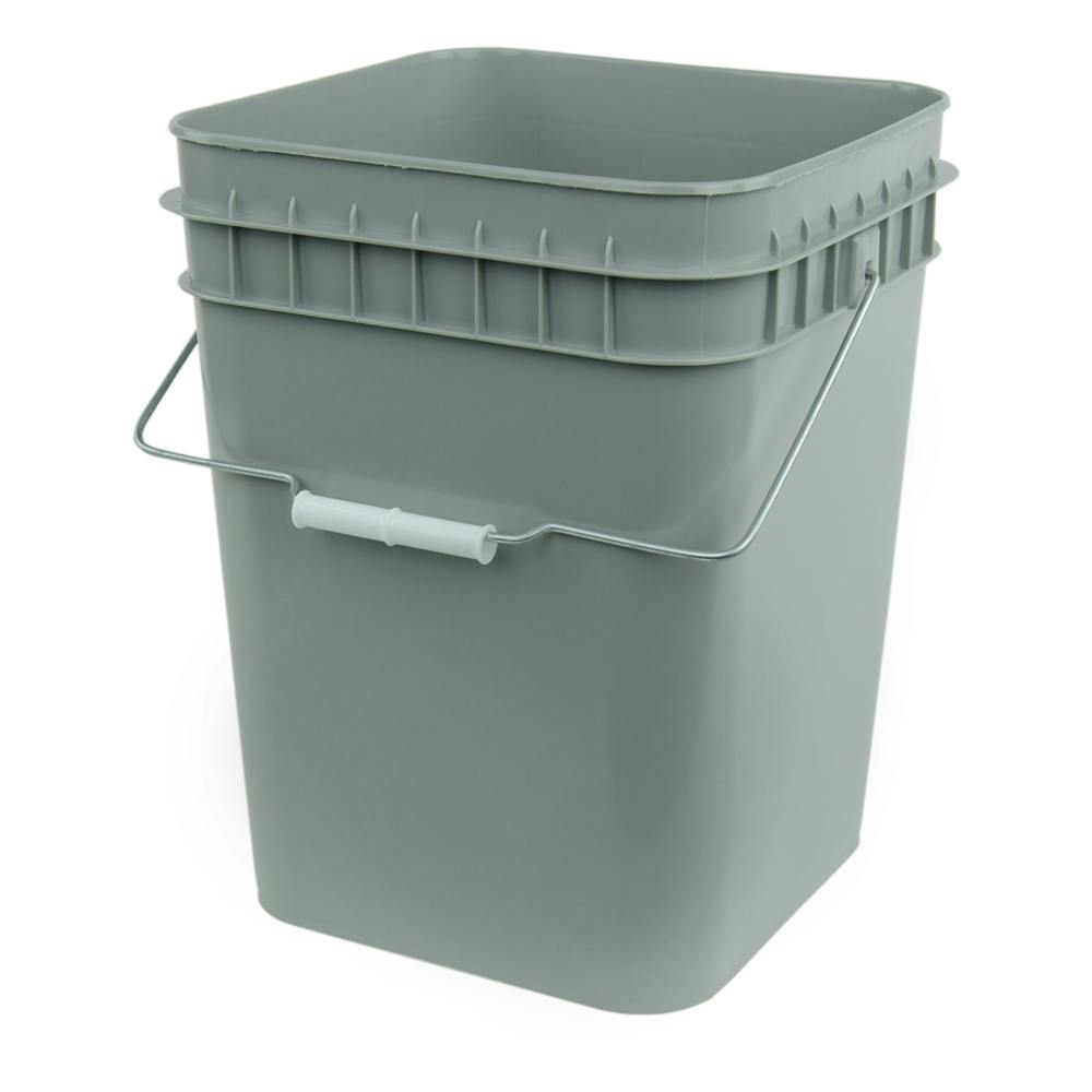 4 Gallon Gray HDPE Economy Square Bucket with Wire Bail Handle & Plastic Hand Grip (Lid Sold Separately)