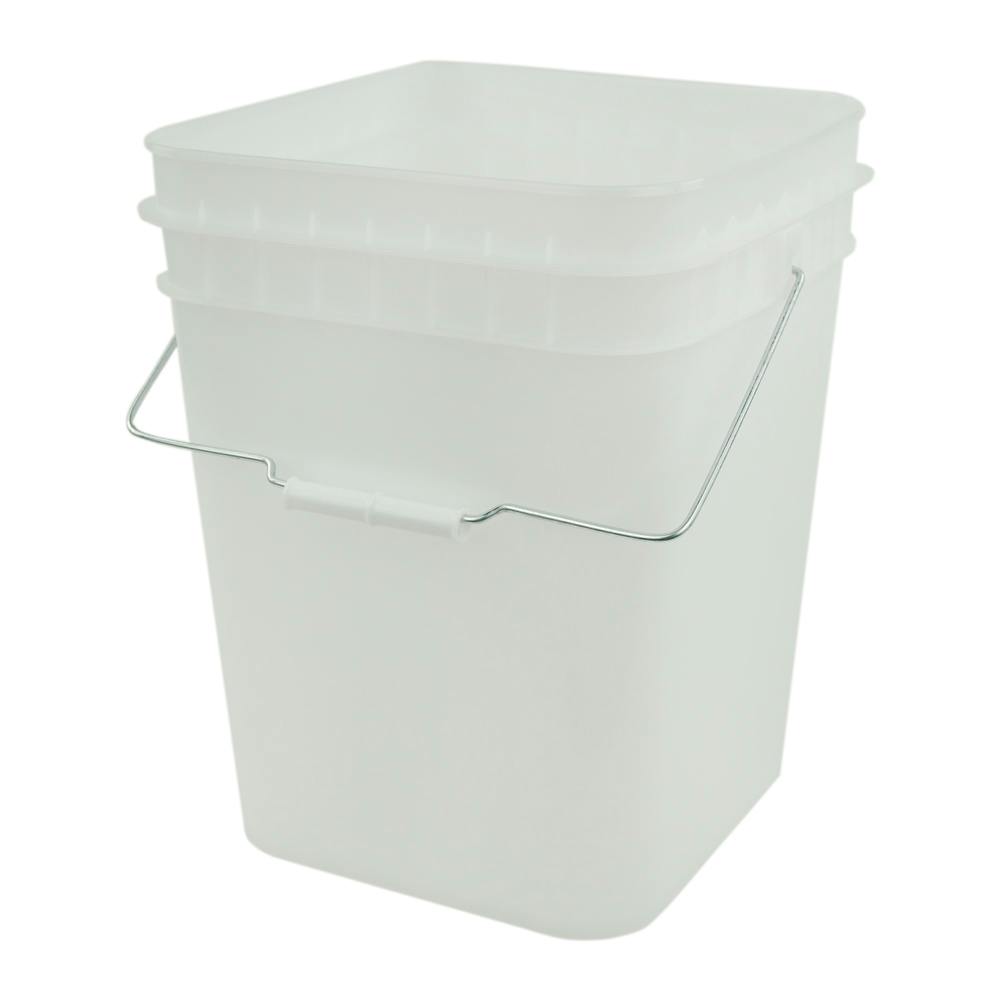 4 Gallon Natural HDPE Economy Square Bucket with Wire Bail Handle & Plastic Hand Grip (Lid Sold Separately)