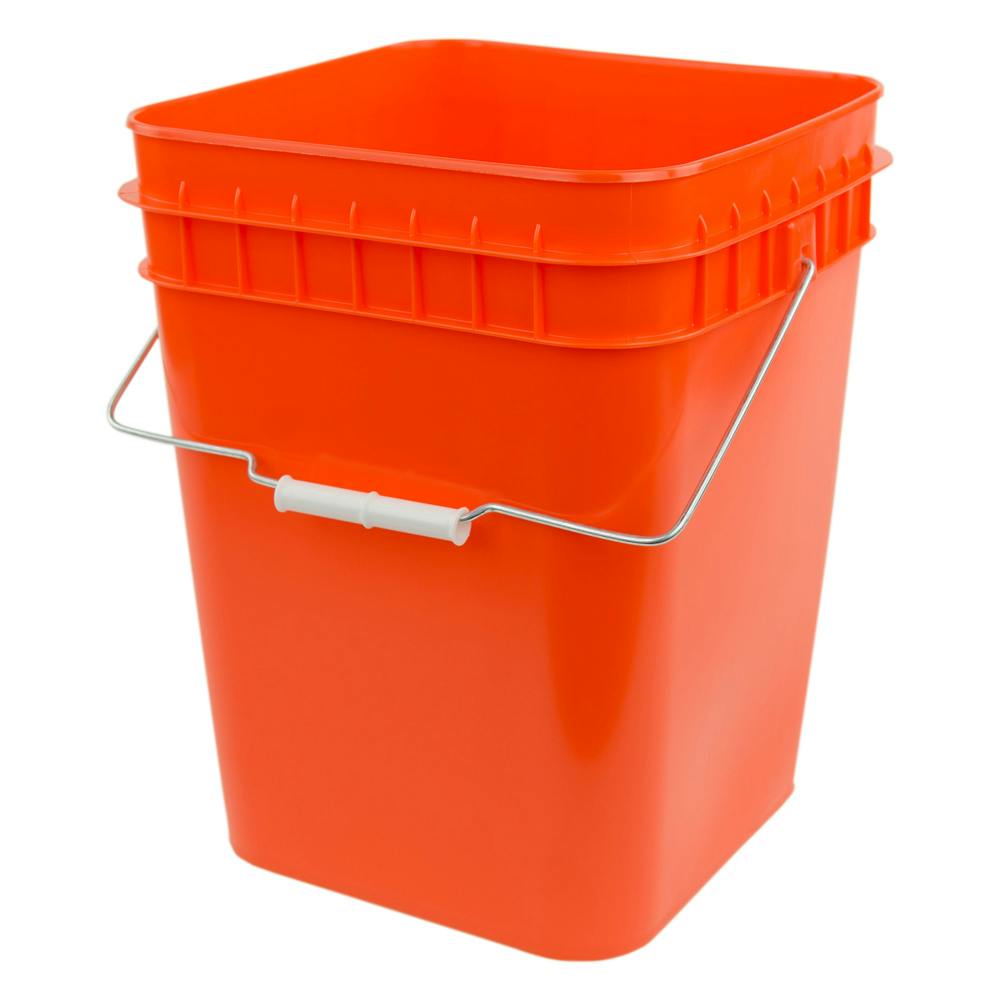 4 Gallon Orange HDPE Economy Square Bucket with Wire Bail Handle & Plastic Hand Grip (Lid Sold Separately)