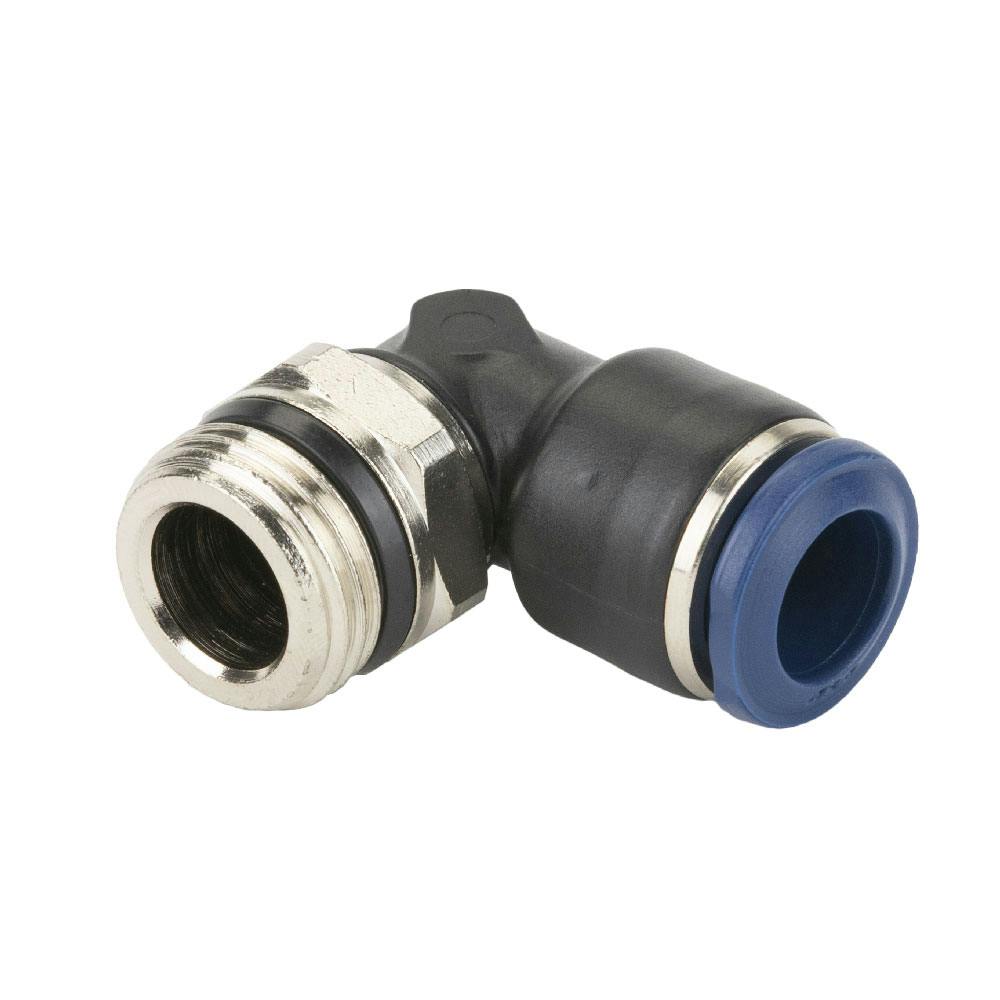3/8" Tube OD x 3/8" SWIFTFIT Universal Thread 85 Series Black Nylon Male 90° Swivel Elbow