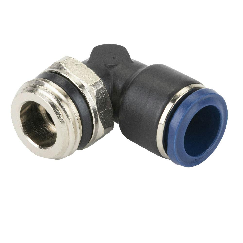 1/2" Tube OD x 1/2" SWIFTFIT Universal Thread 85 Series Black Nylon Male 90° Swivel Elbow