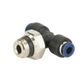 1/8" Tube OD x 1/8" Tube OD x 1/8" SWIFTFIT Universal Thread 85 Series Black Nylon Male Branch Swivel Tee