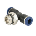 1/4" Tube OD x 1/4" Tube OD x 1/4" SWIFTFIT Universal Thread 85 Series Black Nylon Male Branch Swivel Tee