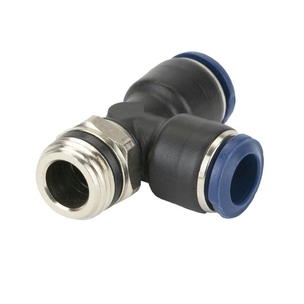 3/8" Tube OD x 3/8" SWIFTFIT Universal Thread x 3/8" Tube OD 85 Series Black Nylon Male Run Swivel Tee
