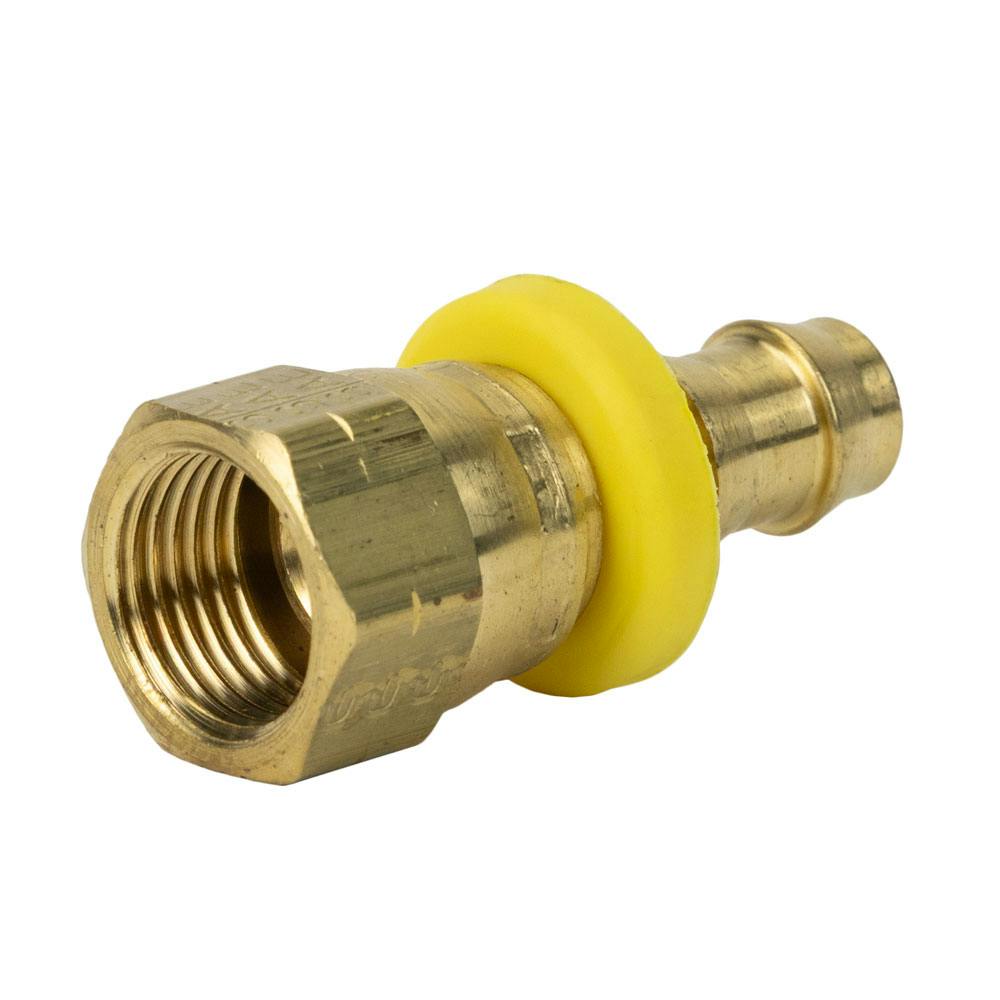 3/8" Female SAE 45° Swivel x 3/8" Hose Barb Brass Push-Lok® Fitting with Yellow Collet