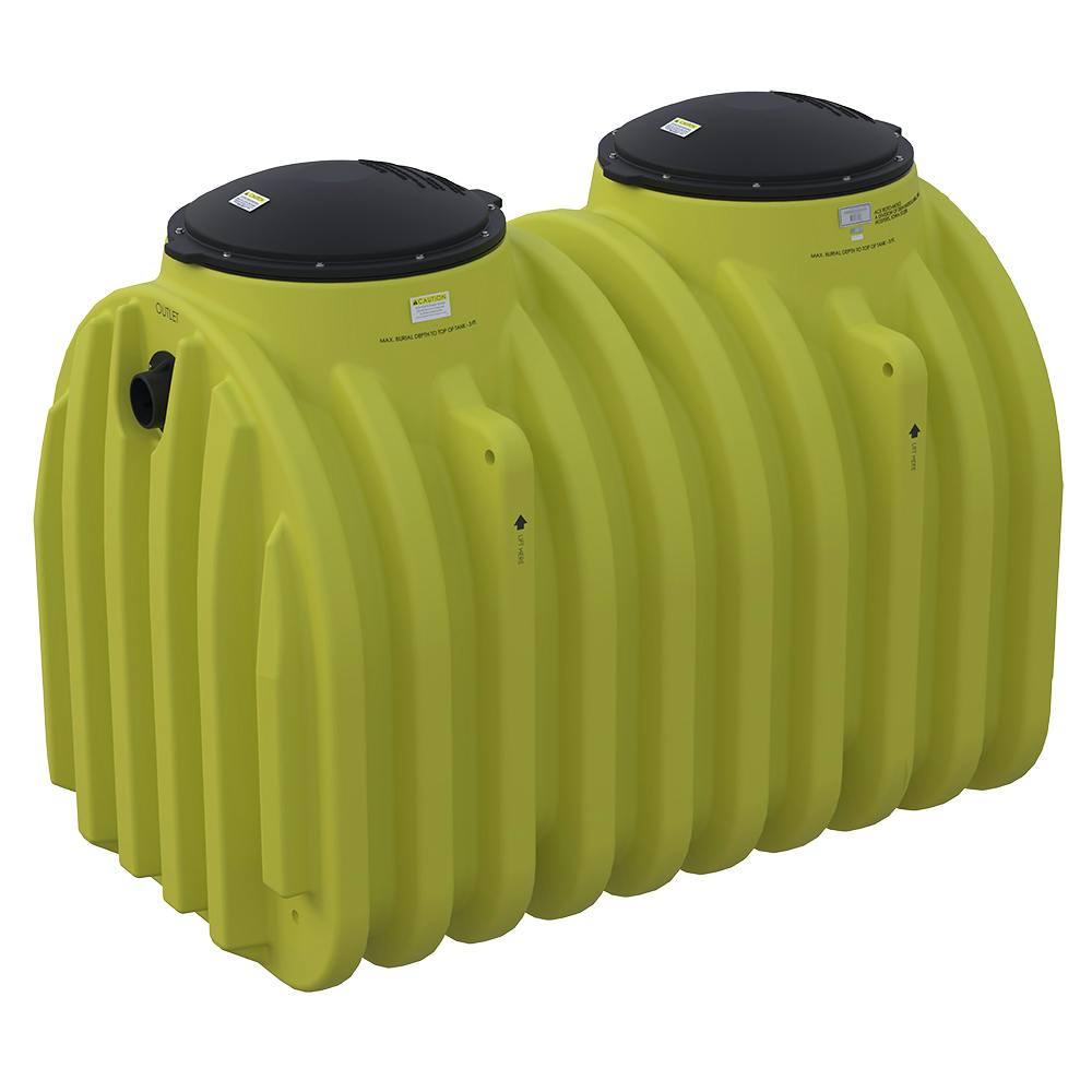 1000 Gallon Yellow Single Compartment Loaf Septic Tank with 2 - 24" Bolt-on Black Lids - 96-1/2" L x 59" W x 74" Hgt.