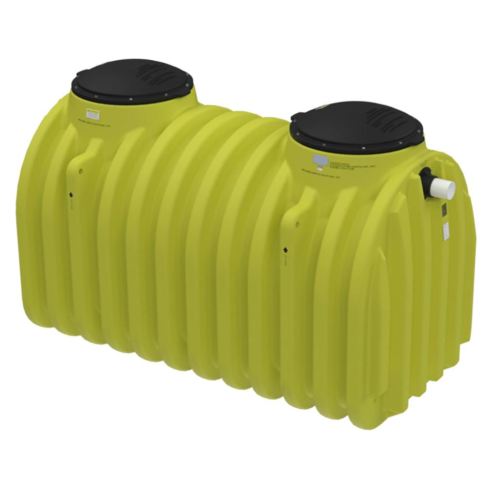 1250 Gallon Yellow Double Compartment Loaf Septic Tank with 2 - 24" Bolt-on Black Lids - 115" L x 59" W x 74" Hgt.