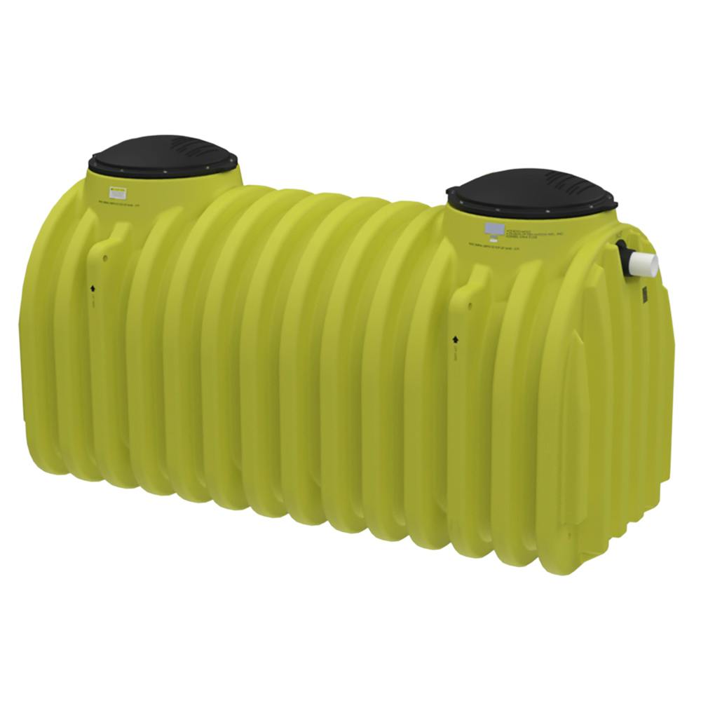 1500 Gallon Yellow Double Compartment Loaf Septic Tank with 2 - 24" Bolt-on Black Lids - 133-1/2" L x 59" W x 74" Hgt.