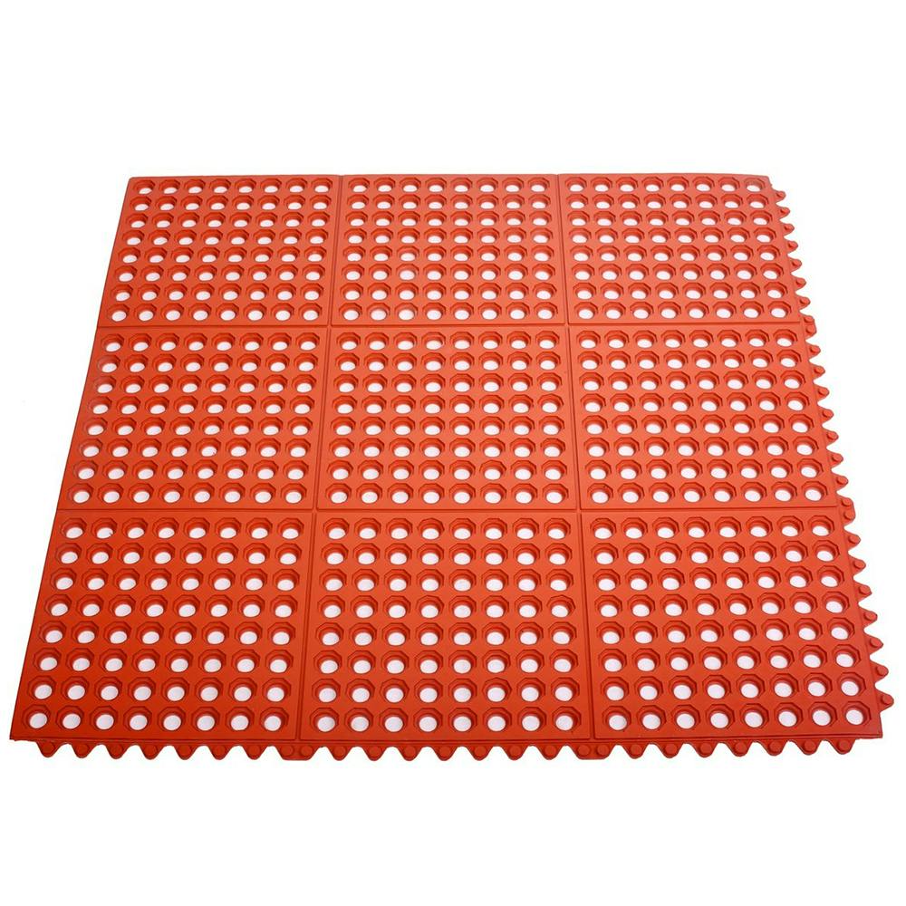 Red Interlocking Slip Resistant Floor Mat 3' x 3' x 1/2"