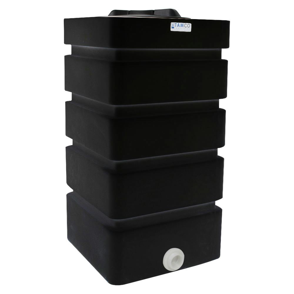 100 Gallon Black LLDPE Tamco® Rectangular Ribbed Tank with 16" Lid & 20 Gallon Graduations & 2" Fitting with 3/4" MIPT Float Valve - 24" L x 24" W x 45" Hgt.