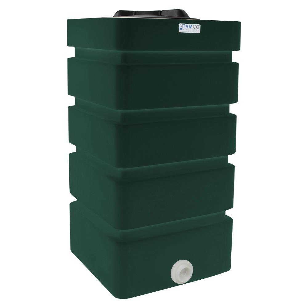 100 Gallon Forest Green LLDPE Tamco® Rectangular Ribbed Tank with 16" Lid & 20 Gallon Graduations & 2" Fitting with 3/4" MIPT Float Valve - 24" L x 24" W x 45" Hgt.