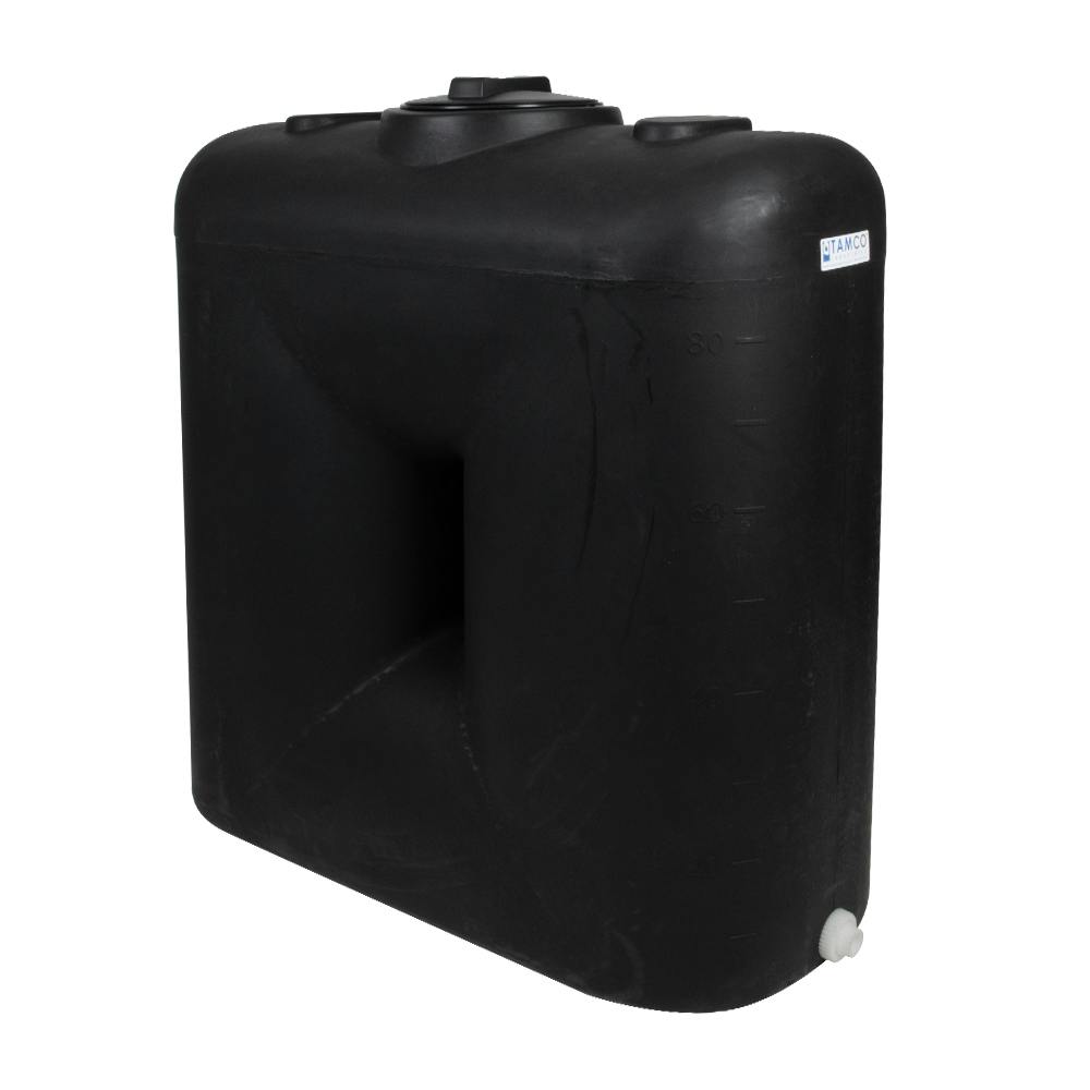 125 Gallon Black LLDPE Tamco® Rectangular Dual-Barrel Doorway Tank with 8" Lid, 3/4" FNPT Connection & 25 Gallon Graduations - 45" L x 22" W x 37" Hgt.