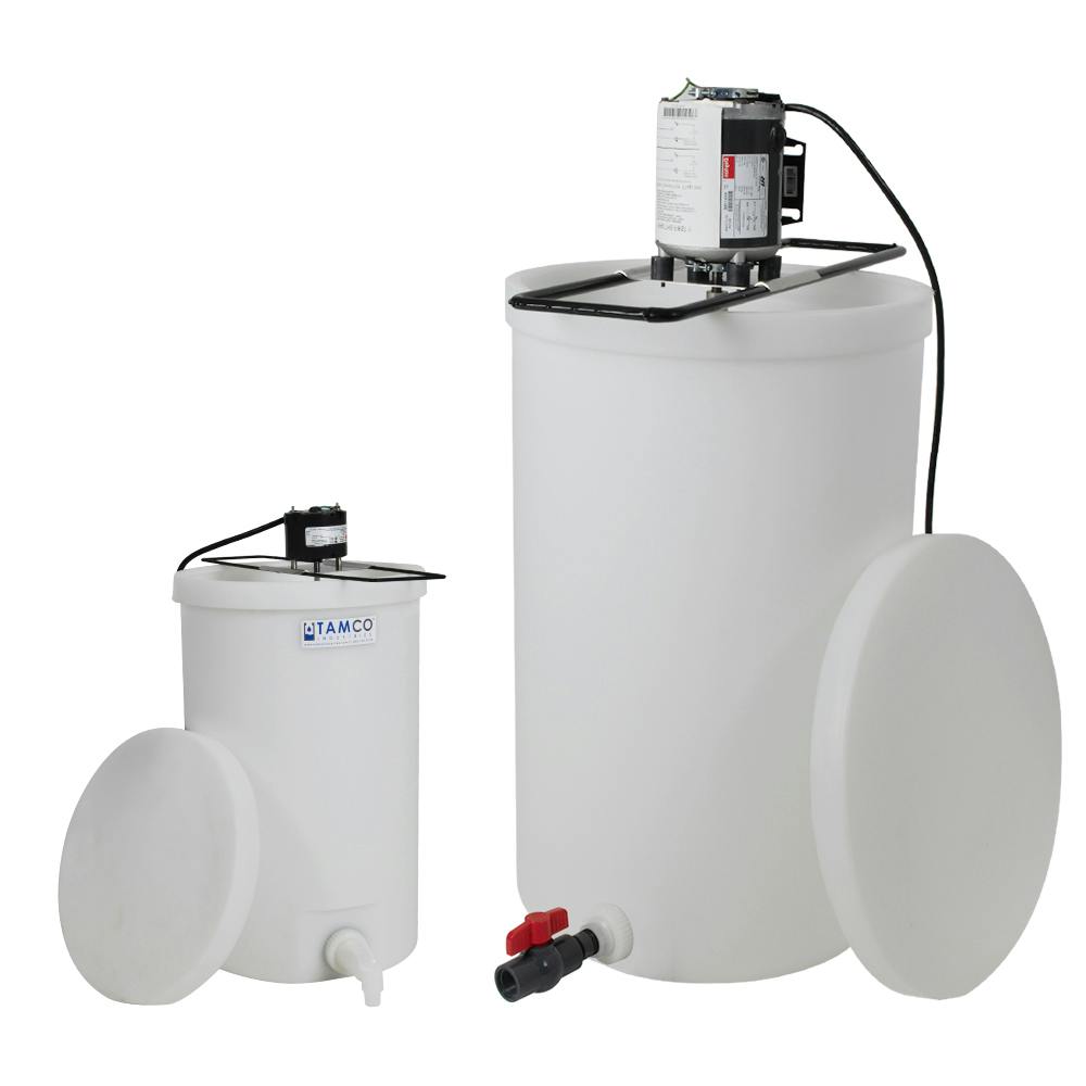 15 Gallon Natural LLDPE Tamco® Cylindrical Tank with 3/4" PVC Ball Valve, Frame & 1-Blade Portable Mixer