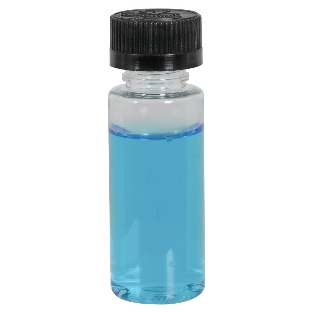 2 oz. Clear PET Cylindrical Bottle with 20/400 Black Ribbed Child-Resistant Cap (CRC) with F217 Liner