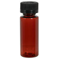 1 oz. Amber PET Cylindrical Bottle with 20/400 Black Ribbed Child-Resistant Cap (CRC) with F217 Liner