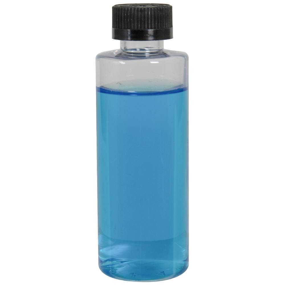 4 oz. Clear PET Cylindrical Bottle with 20/400 Black Ribbed Child-Resistant Cap (CRC) with F217 Liner