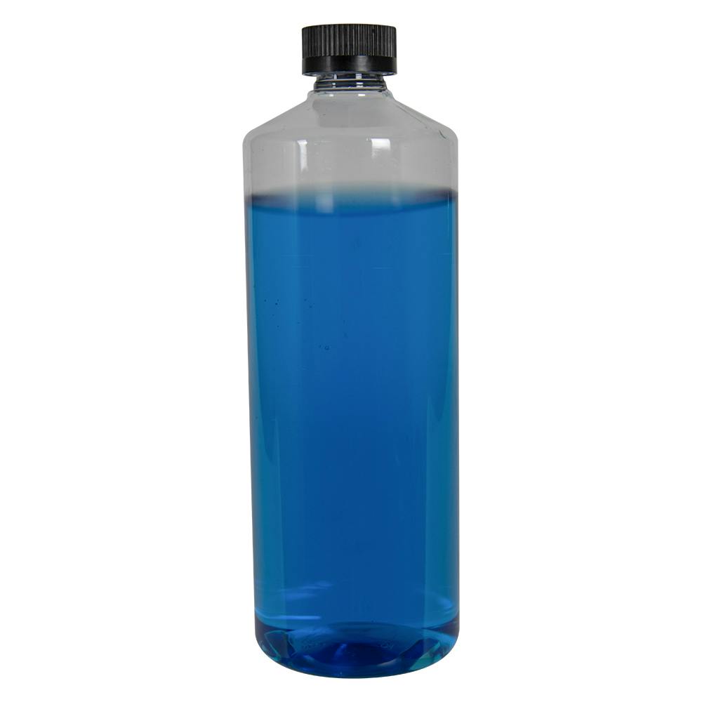32 oz. Clear PET Cylindrical Bottle with 28/400 Black Ribbed Child-Resistant Cap (CRC) with F217 Liner