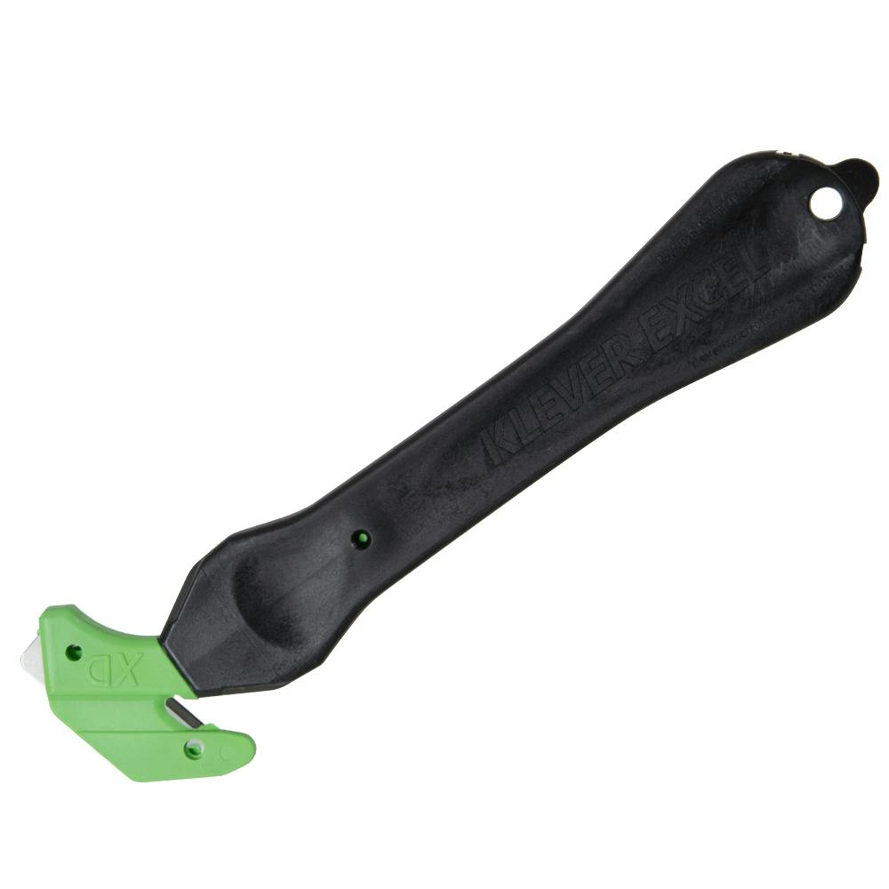 Green & Black Klever EcoExcelXD Recycled Disposable Safety Cutter with Dual Tape Splitters