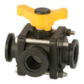 1" Manifold Flange Side Load Banjo® Full Port 3-Way Polypropylene Ball Valve with T-Type Handle