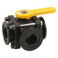 2" Manifold Flange Side Load Banjo® Standard Port 3-Way Polypropylene Ball Valve with Straight Handle