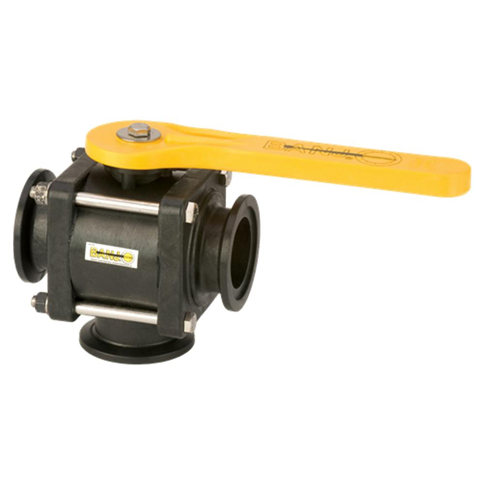 2" Manifold Flange Bottom Load Banjo® Full Port 3-Way Polypropylene Ball Valve with Straight Handle