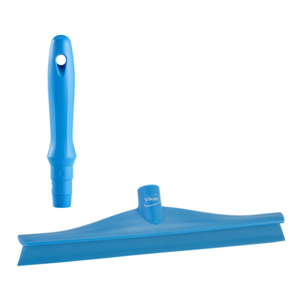 15.7" Blue Polypropylene Vikan® Ultra Hygiene Squeegee with Single TPE Rubber Blade & 6.3" Blue Mini Handle