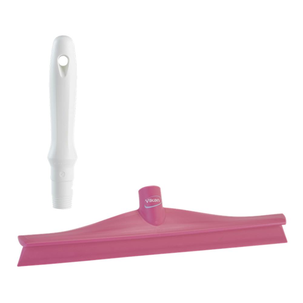 15.7" Pink Polypropylene Vikan® Ultra Hygiene Squeegee with Single TPE Rubber Blade & 6.3" White Mini Handle