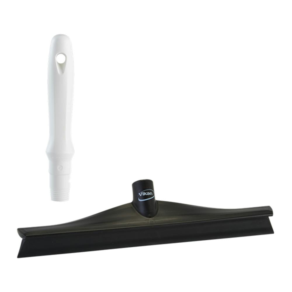15.7" Black Polypropylene Vikan® Ultra Hygiene Squeegee with Single TPE Rubber Blade & 6.3" White Mini Handle