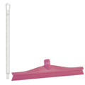 15.7" Pink Polypropylene Vikan® Ultra Hygiene Squeegee with Single TPE Rubber Blade & 25.6" White Ultra Hygienic Handle