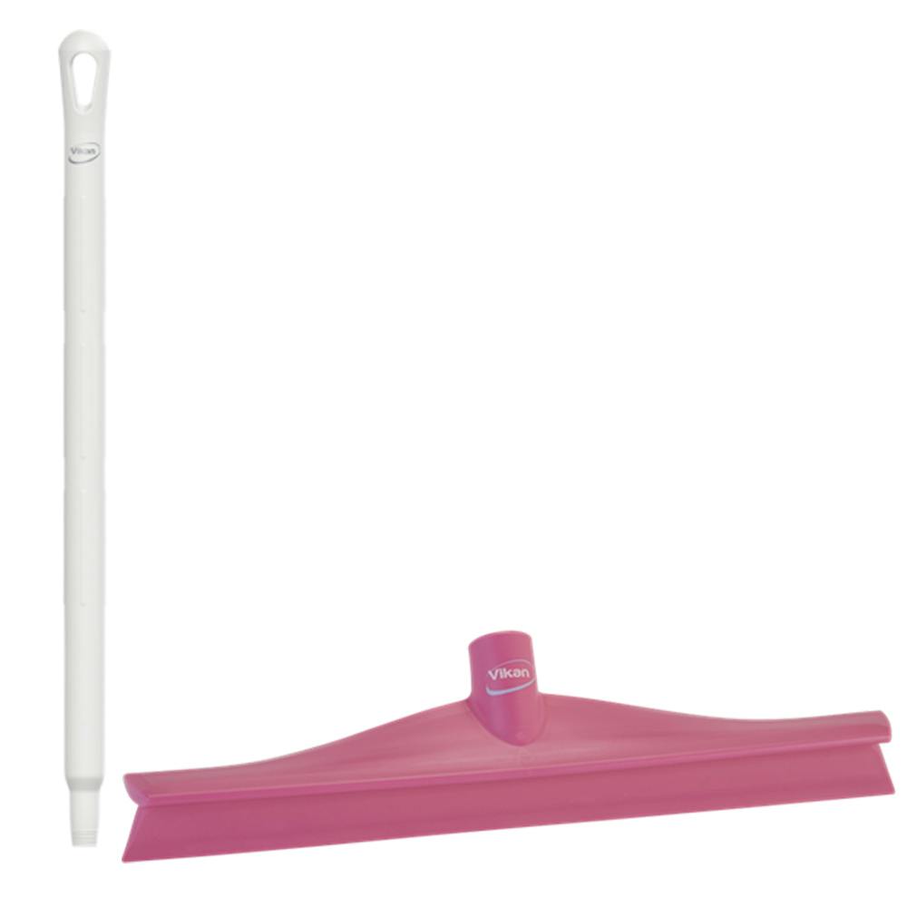 15.7" Pink Polypropylene Vikan® Ultra Hygiene Squeegee with Single TPE Rubber Blade & 25.6" White Ultra Hygienic Handle