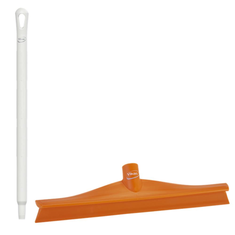 15.7" Orange Polypropylene Vikan® Ultra Hygiene Squeegee with Single TPE Rubber Blade & 25.6" White Ultra Hygienic Handle