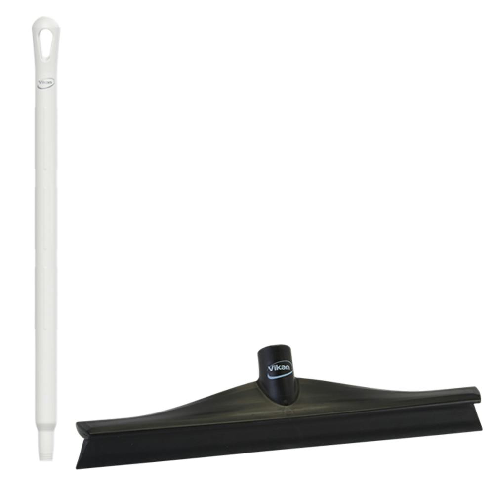 15.7" Black Polypropylene Vikan® Ultra Hygiene Squeegee with Single TPE Rubber Blade & 25.6" White Ultra Hygienic Handle