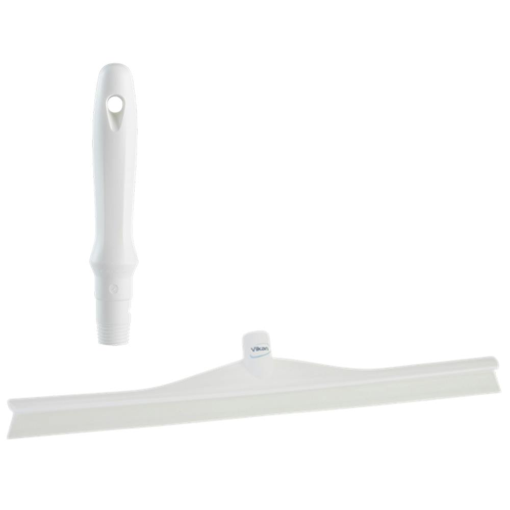 23.6" White Polypropylene Vikan® Ultra Hygiene Squeegee with Single TPE Rubber Blade & 6.3" White Mini Handle